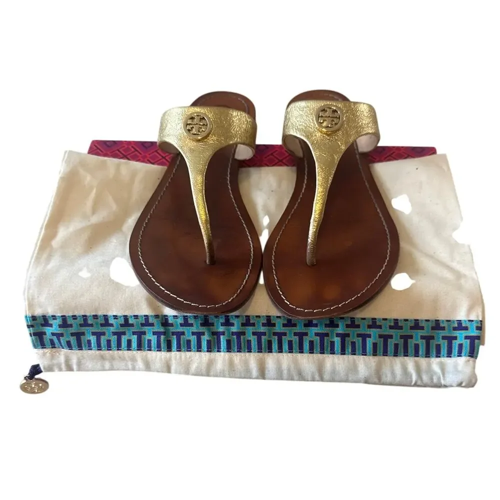 Tory Burch‎ Cameron Gold Leather Sandals 9.5